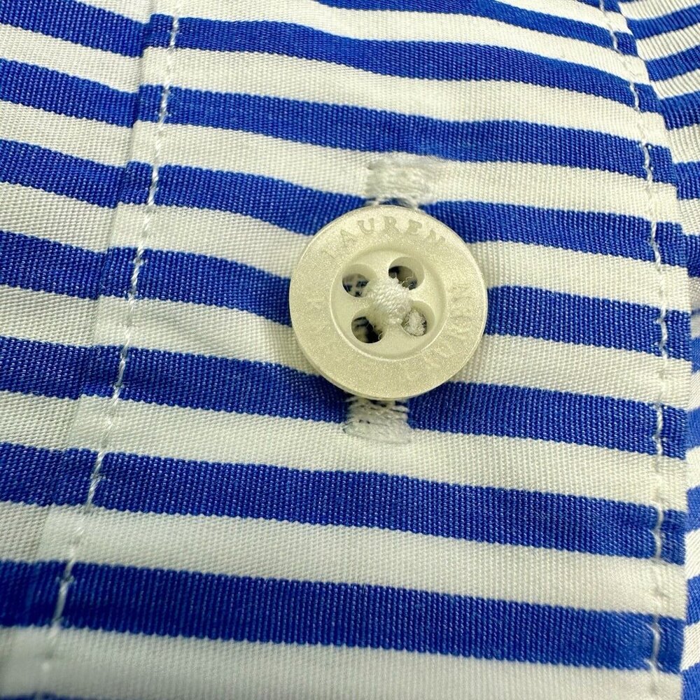 LAUREN RALPH LAUREN Strip Cotton Broadcloth Shirt Women's Size Small Embroidered - Picture 9 of 16